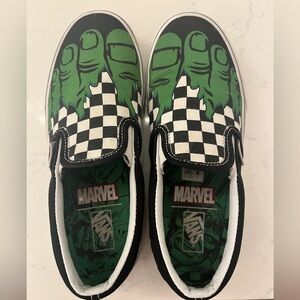 RARE Vans Marvel Hulk Checkered Slip-Ons for Boys